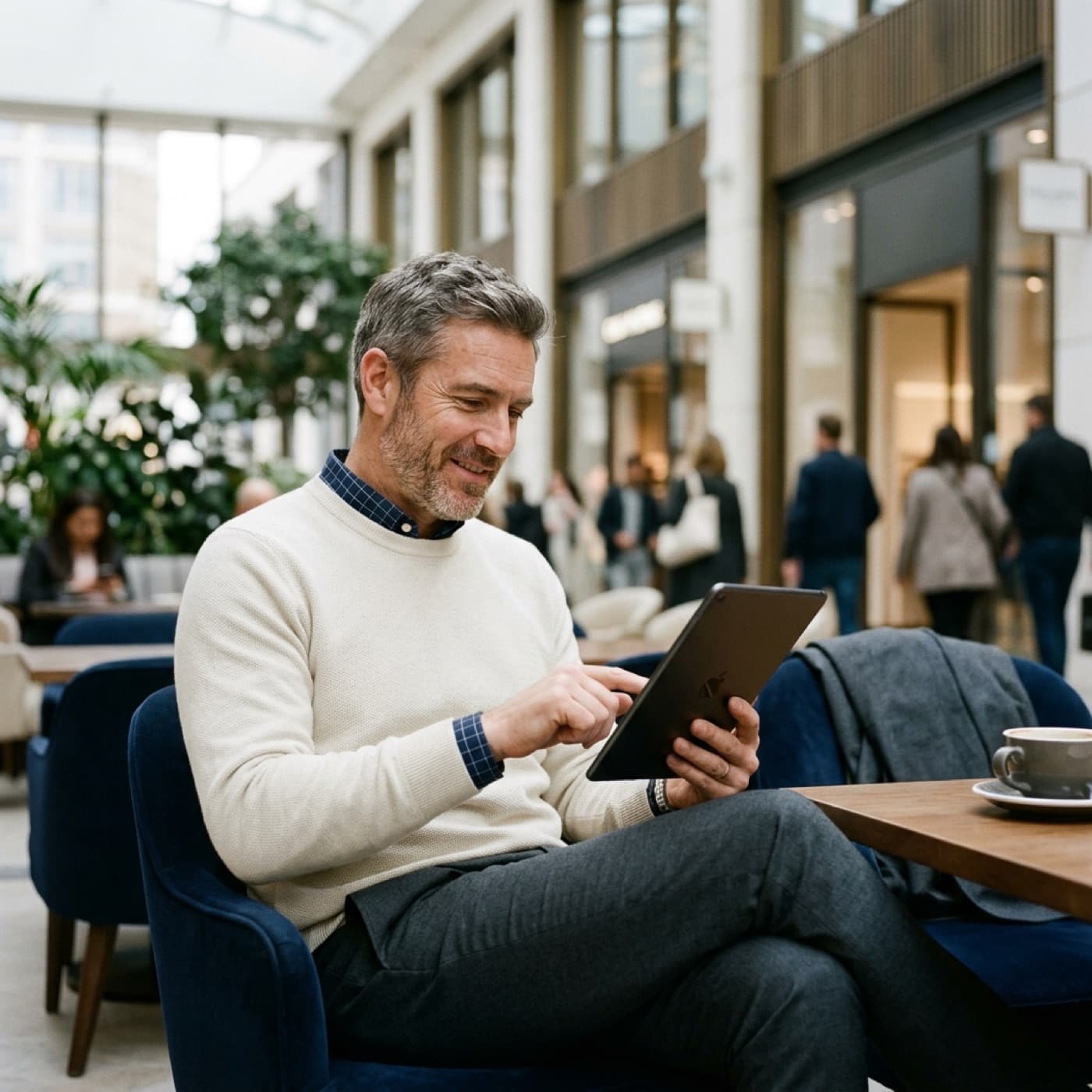 An asset owner reviewing tenant performance on a tablet