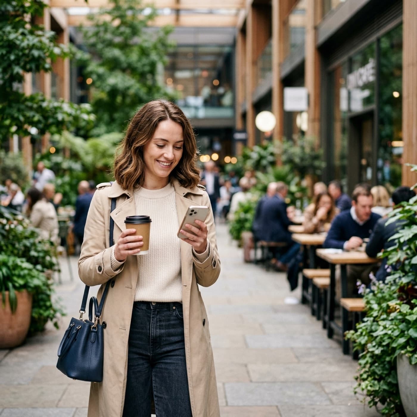 A shopper at a mixed-use destination