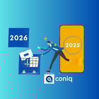 Customer pushing a shopping cart toward a 2026 sign. 